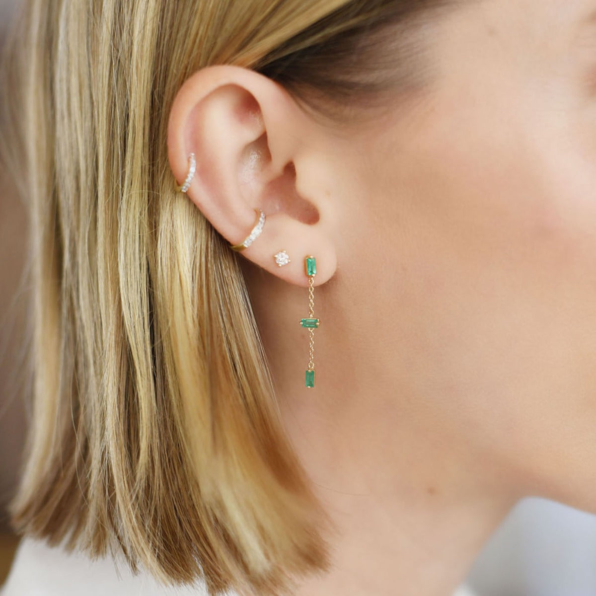 Baguette and Chain Drop Earrings